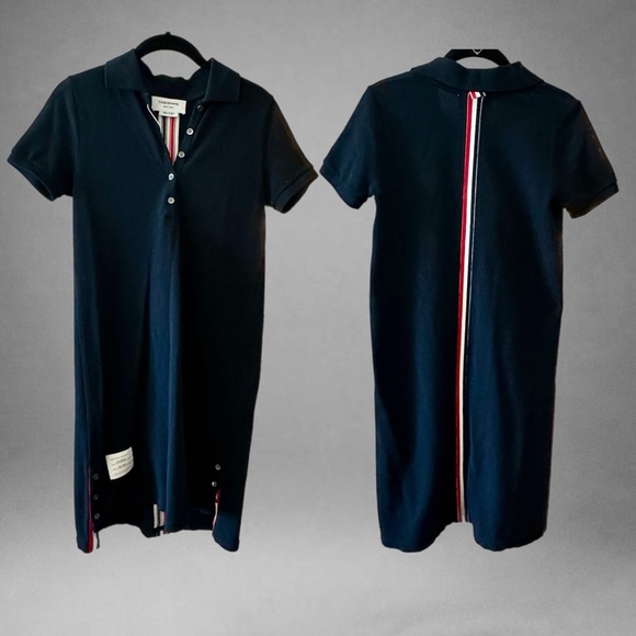Thom Browne CLASSIC PIQUE STRIPE POLO DRESS Black Size 36 - Picture 6 of 9